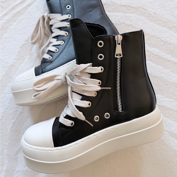 Shoes - Black & White Platform Leather High-Tops